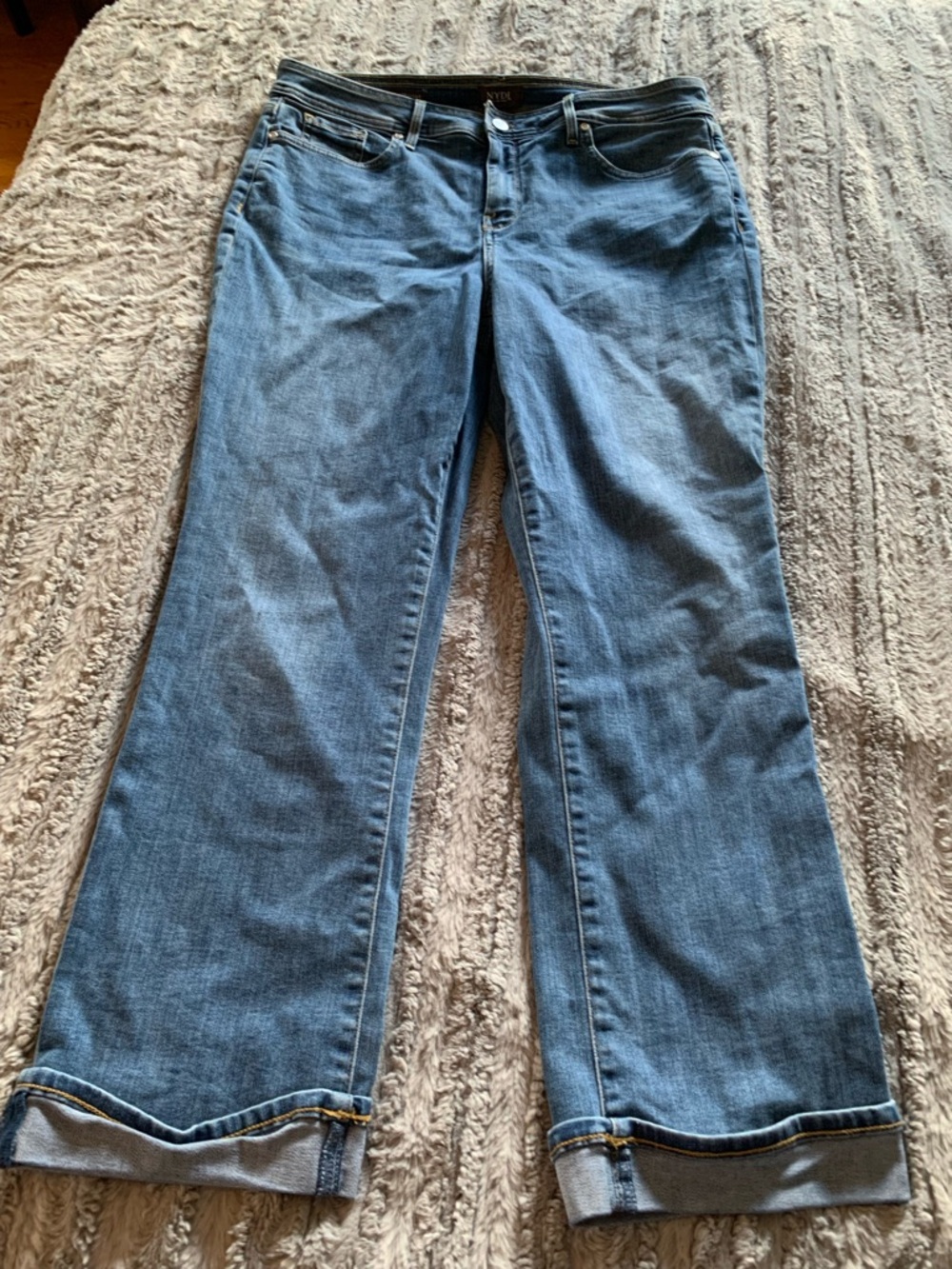 NYDJ Marilyn StraightClassic Women's Blue Denim Jeans, with cuff bottom size 14